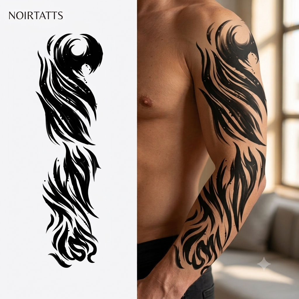 Liquid Fire Abstract Sleeve | Semi-Permanent Tattoo