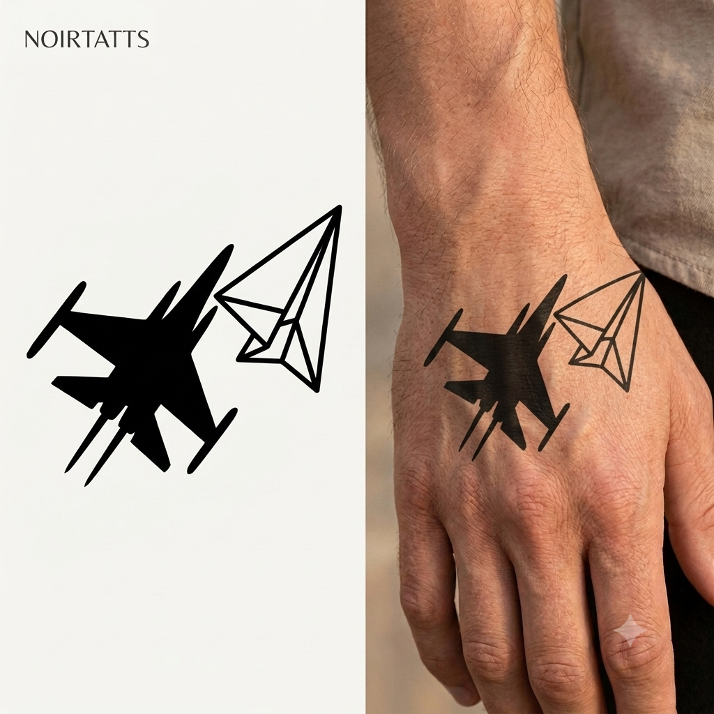 Fighter Jet & Paper Plane Duo | Semi-Permanent Tattoo