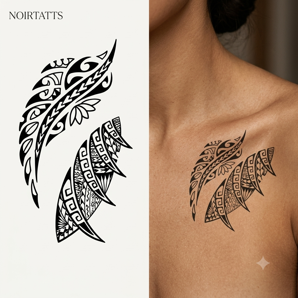 Set of 2 tattoos Tribal Fern Motif Pair | Semi-Permanent Tattoo
