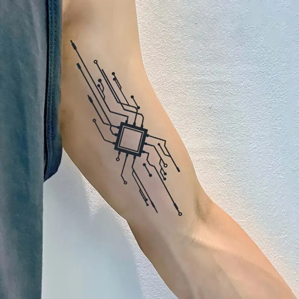 Waterproof Tattoo Intricate Circuit Design