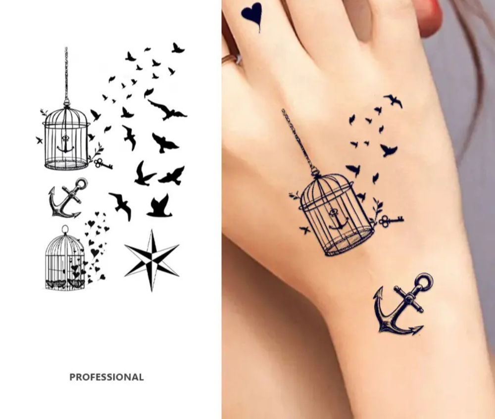 Set of Tattoos Semi Permanent Tattoo Free Birds