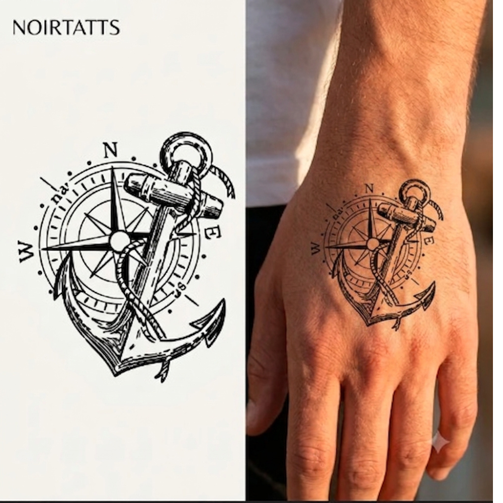 Nautical Anchor & Compass | Semi-Permanent Tattoo