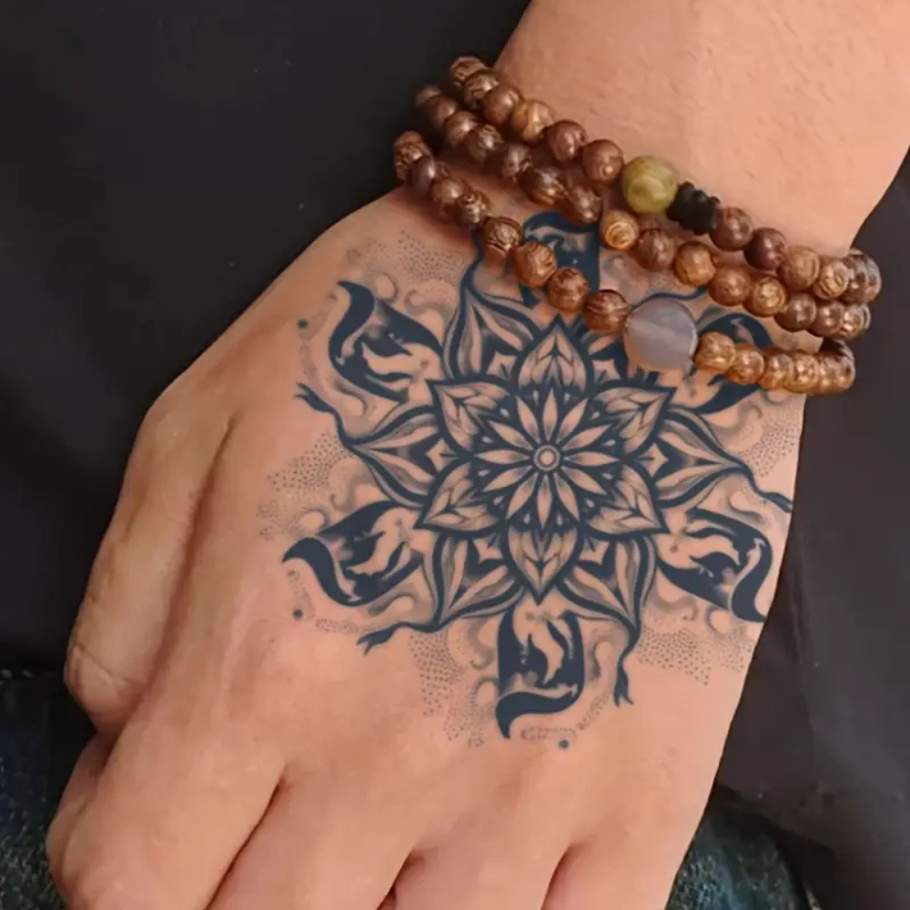 Set of 2 Large Floral Mandala Temporary Tattoos