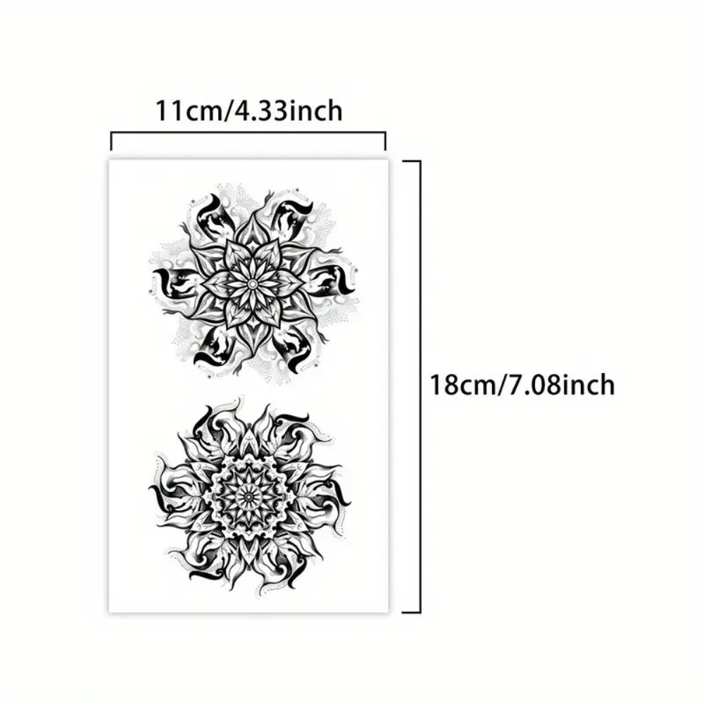 Set of 2 Large Floral Mandala Temporary Tattoos