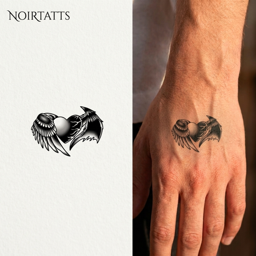 Light and Dark Winged Heart | Semi-Permanent Tattoo