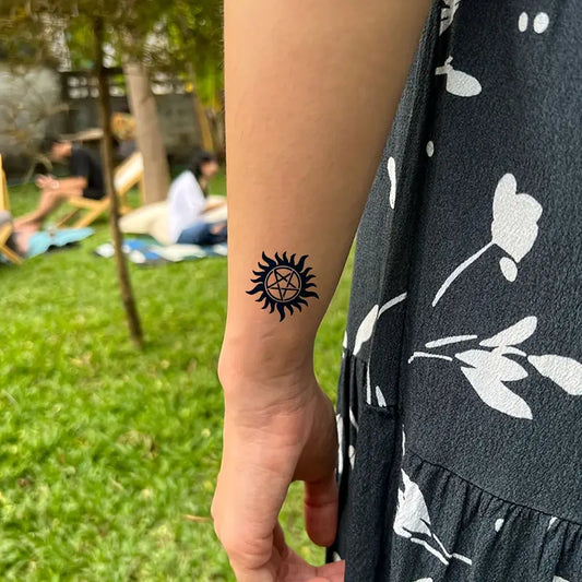 Temporary Tattoo with Star & Flame Design