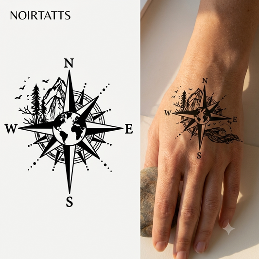 Explorer’s Compass & World Horizon | Semi-Permanent Tattoo
