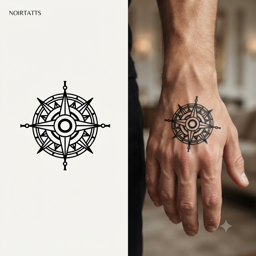 North Star Compass Semi Permanent Tattos