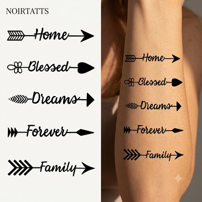 Arrow Script Minimalist Series | Semi-Permanent Tattoo Collection