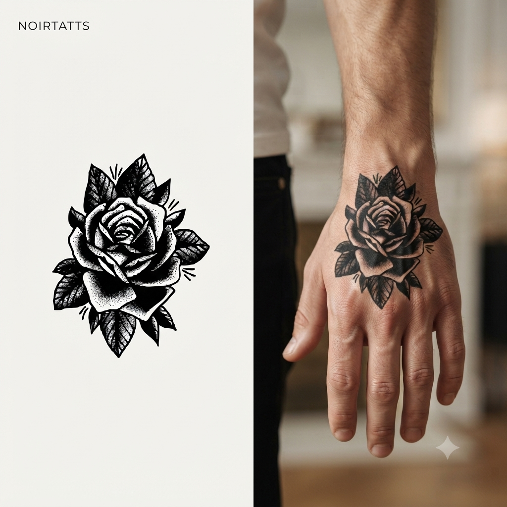 Midnight Noir Rose Semi Permanent Tattos