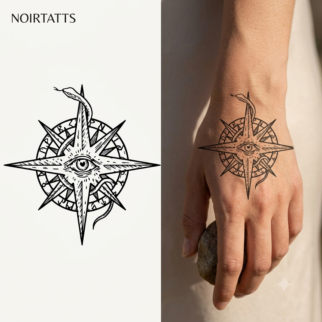 Mystic Serpent Compass | Semi-Permanent Tattoo