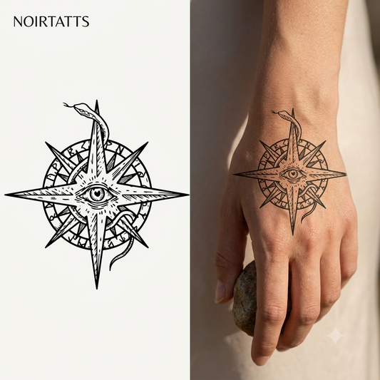 Mystic Serpent Compass | Semi-Permanent Tattoo