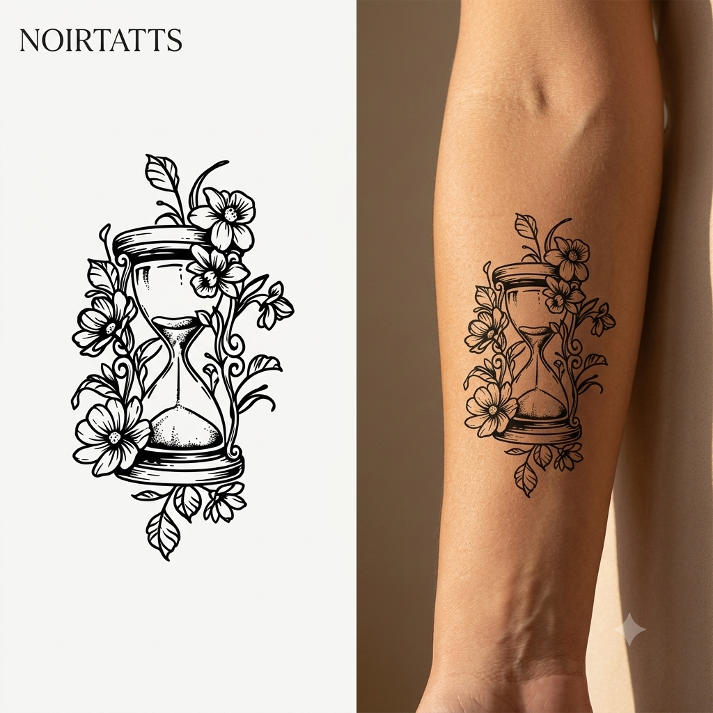 Eternal Bloom Hourglass | Semi-Permanent Tattoo