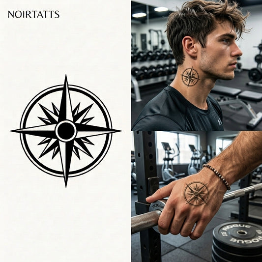 Noirtatts Geometric Compass Semi Permanent Tatto