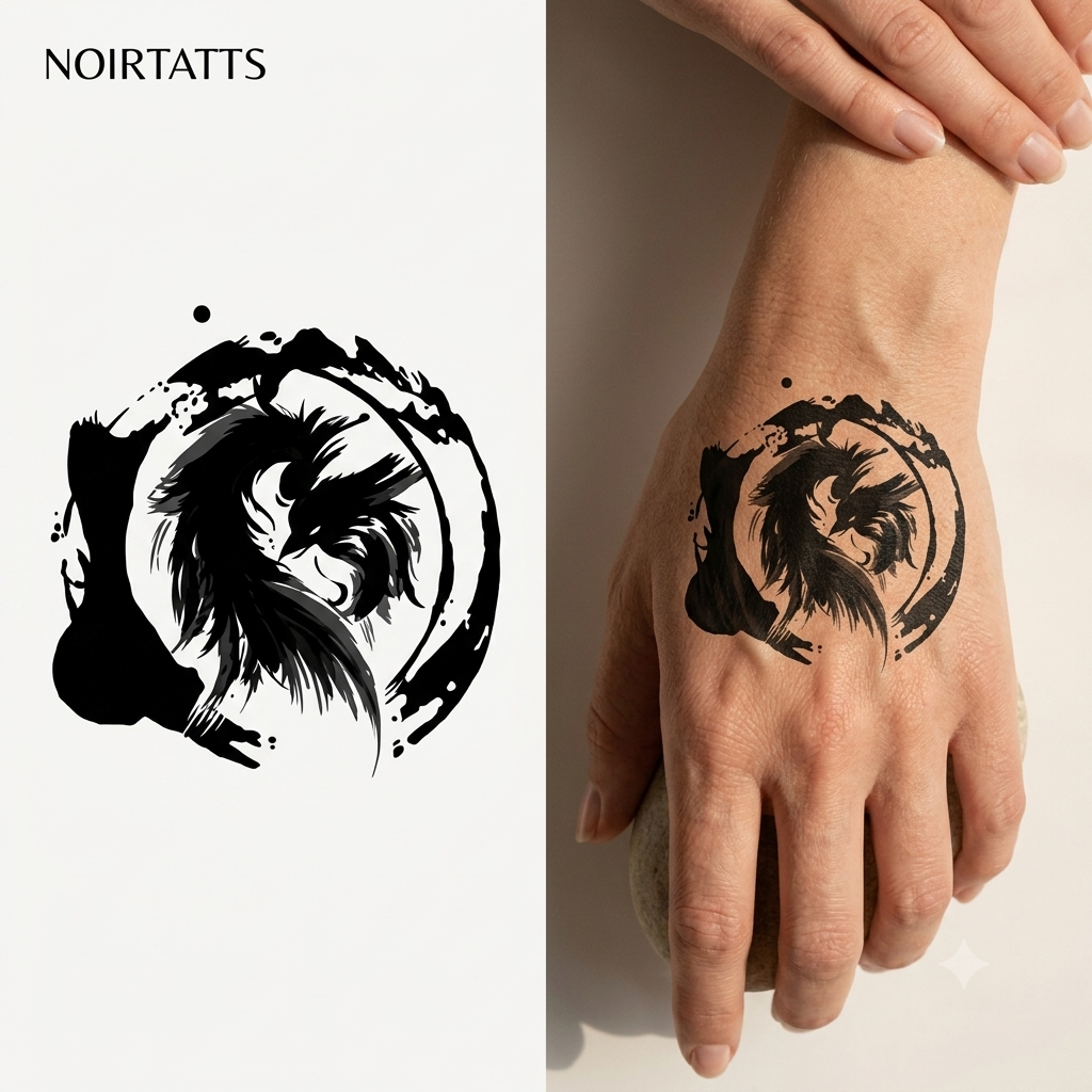 Abstract Raven Circle | Semi-Permanent Tattoo