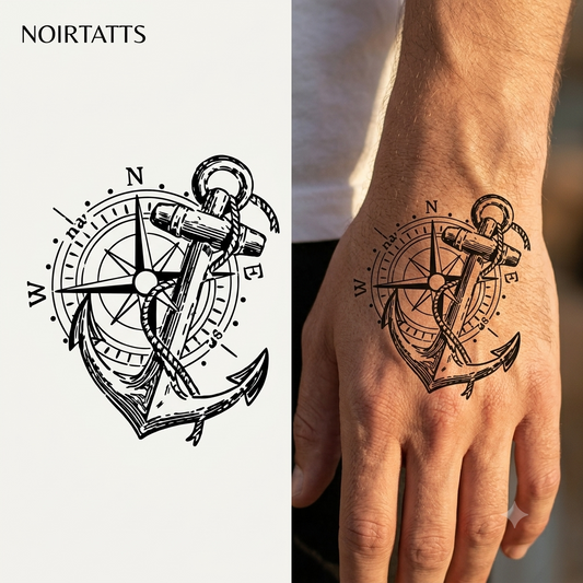 Nautical Anchor & Compass | Semi-Permanent Tattoo