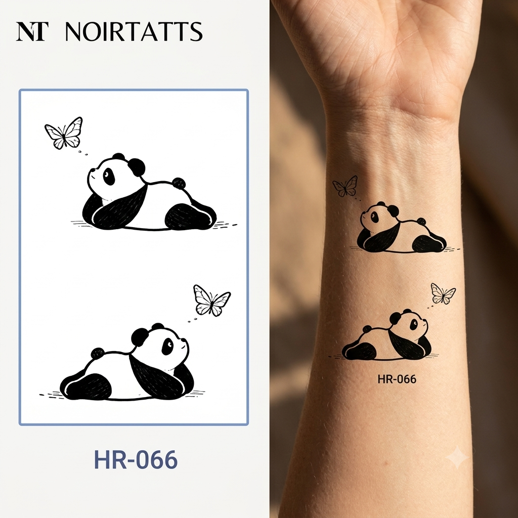 Playful Panda & Butterfly | Semi-Permanent Tattoo