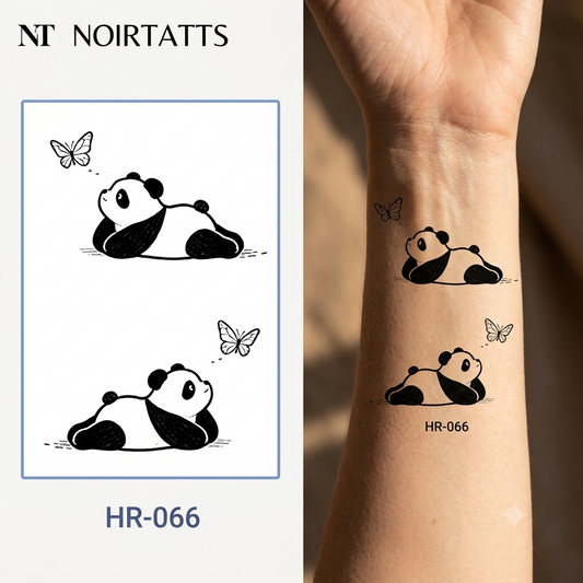 Playful Panda & Butterfly | Semi-Permanent Tattoo