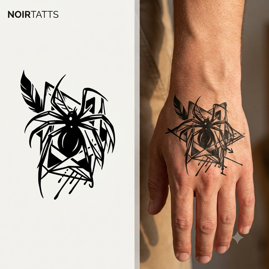 Abstract Geometric Spider & Feather | Semi-Permanent Tattoo