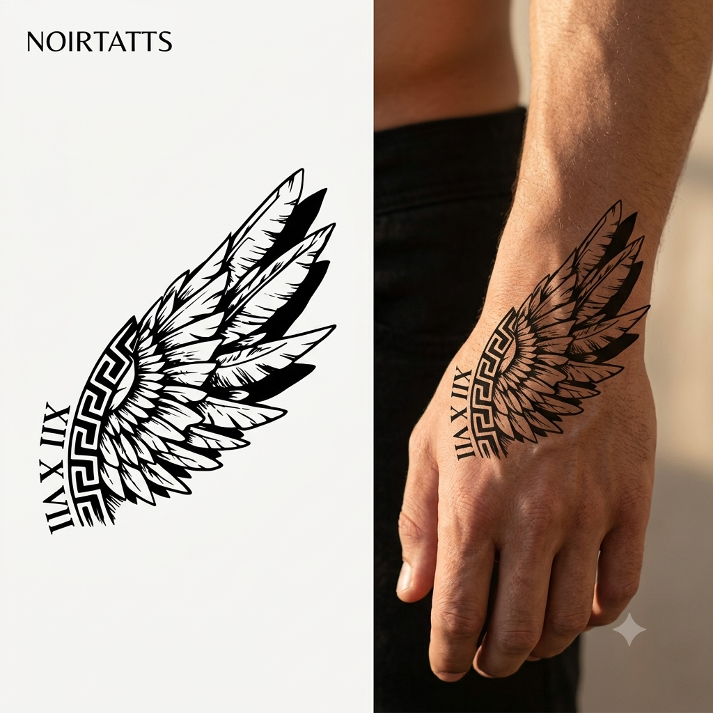 Greek Winged Roman Numeral | Semi-Permanent Tattoo