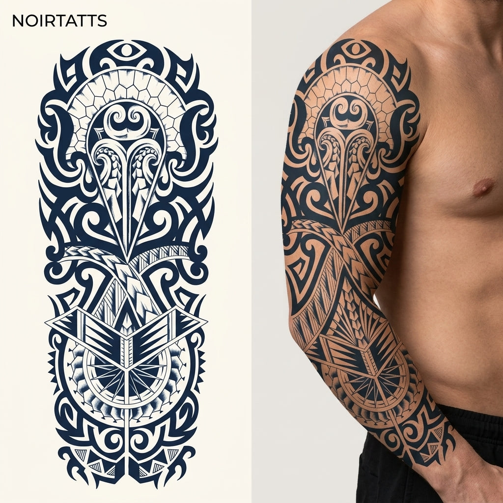 Tribal Armor Full Arm Semi Permanent Tattoo