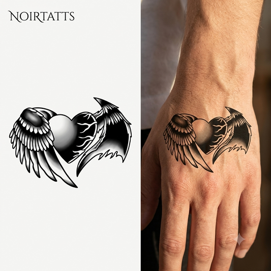 Light and Dark Winged Heart | Semi-Permanent Tattoo