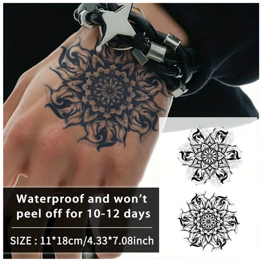 Set of 2 Large Floral Mandala Temporary Tattoos