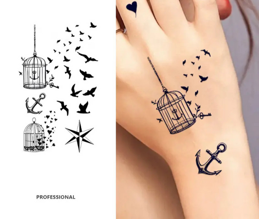 Set of Tattoos Semi Permanent Tattoo Free Birds