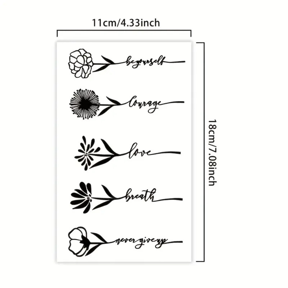 Set of 5 Black Floral Style Temporary Tattoo
