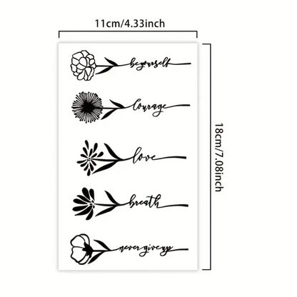 Set of 5 Black Floral Style Temporary Tattoo