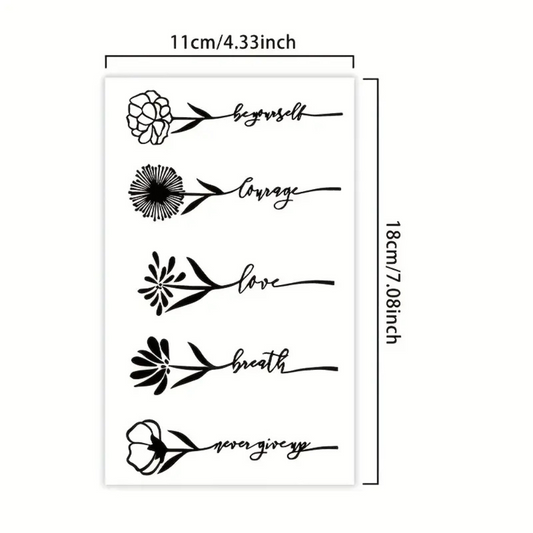 Set of 5 Black Floral Style Temporary Tattoo