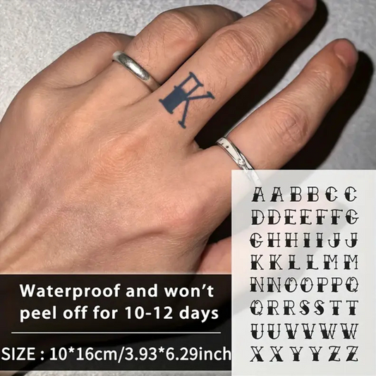 Waterproof Tattoo Stickers Black Alphabet Letters A-Z