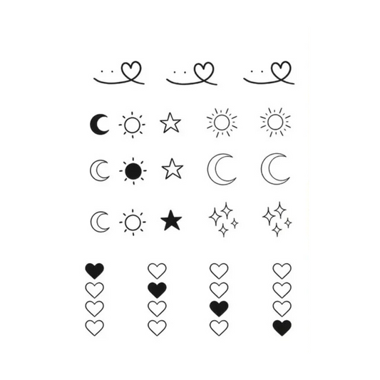 Temporary Tattoo Stickers - Star, Moon, Heart, Sun