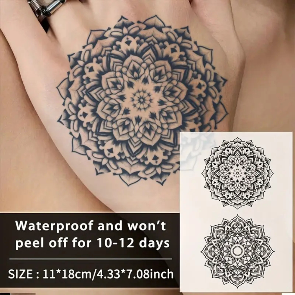 Set of 2 Black Mandala Temporary Tattoo