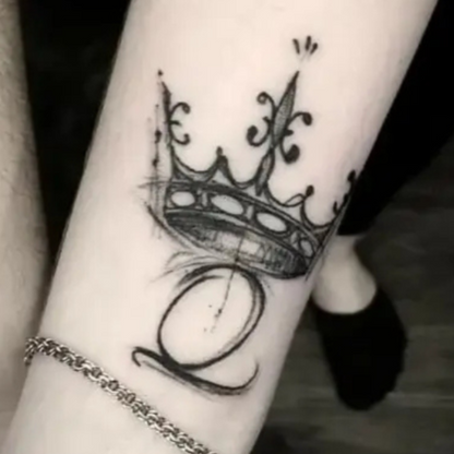 Regal Crown & Monogram Temporary Tattoo