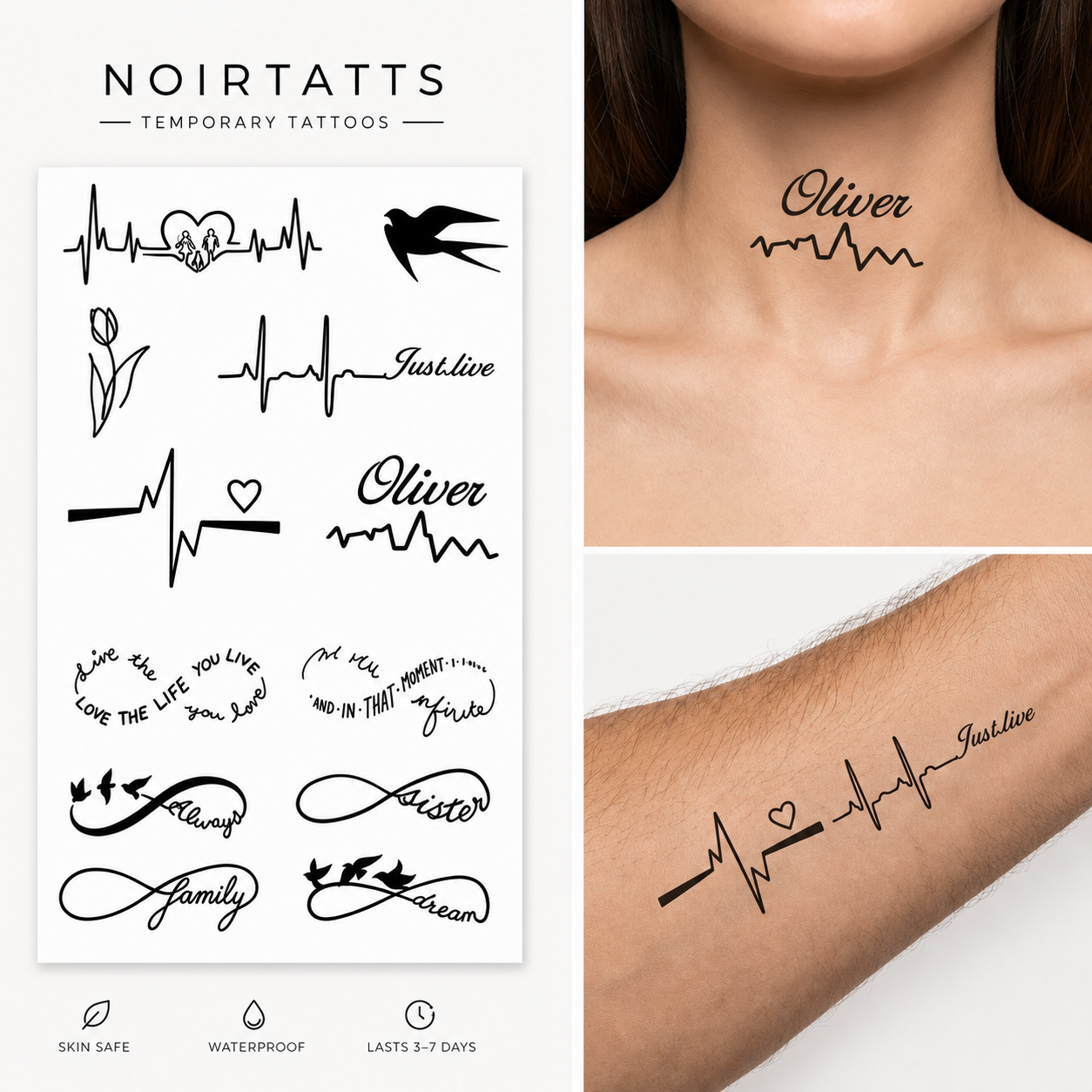 Full Sheet Heartbeat Couple Semi Permanent Tattoo