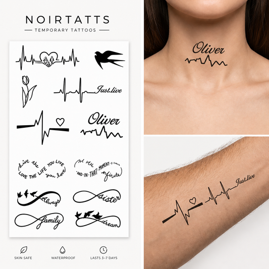 Full Sheet Heartbeat Couple Semi Permanent Tattoo